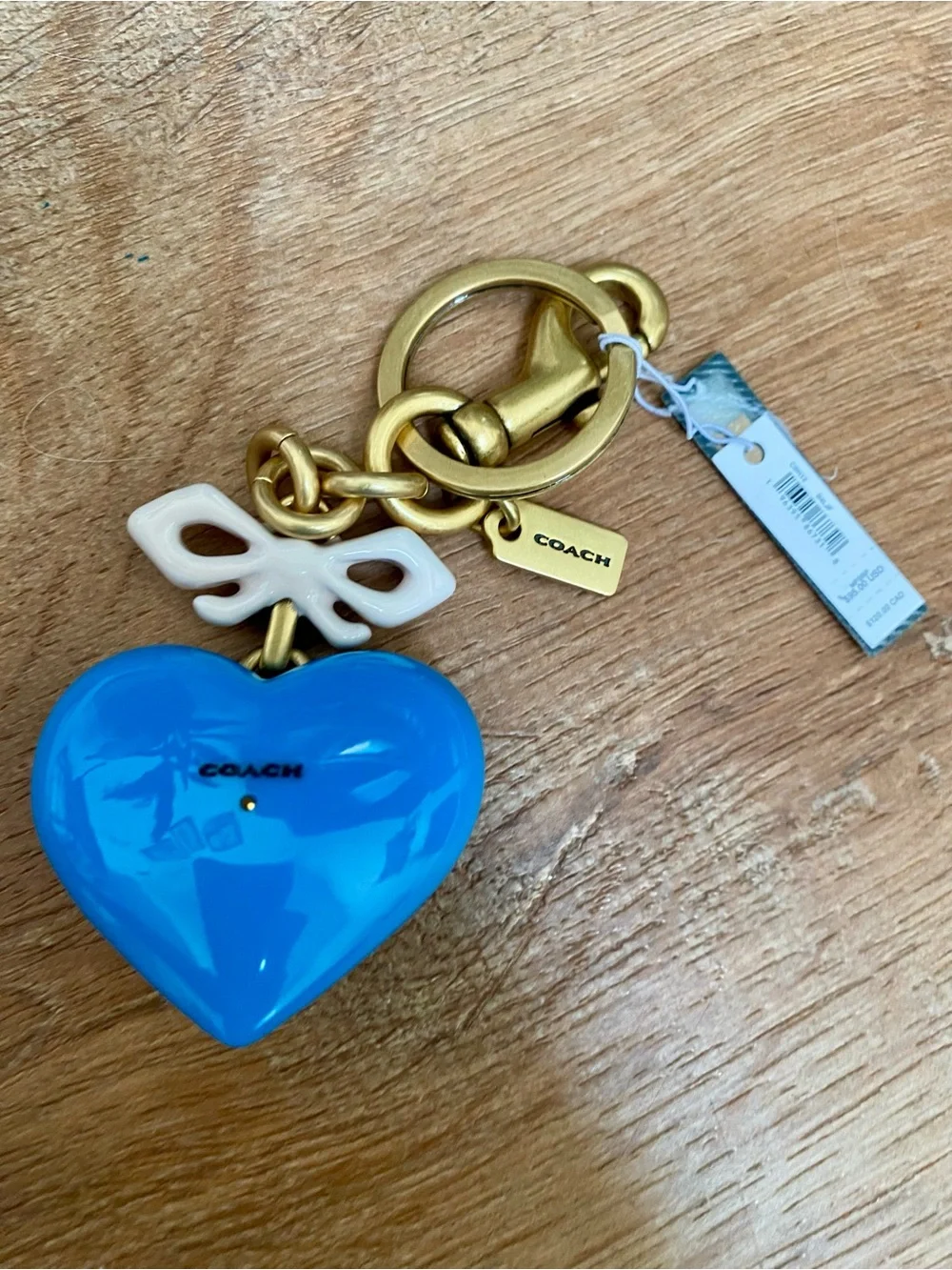 NWT Coach Resin Heart CBH12 Heart Bag Charm Keychain Brass/Blue
